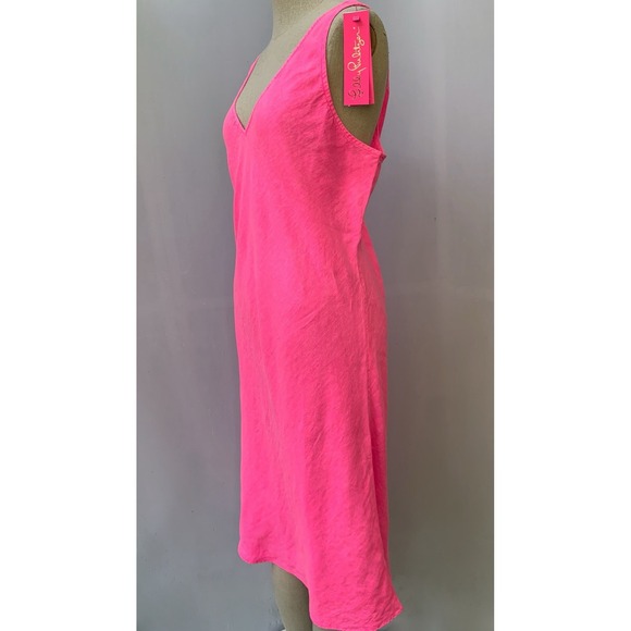 Lilly Pulitzer Dress Medium Pink Solid Florin Linen Maxi Sleeveless V Neck - Picture 3 of 12